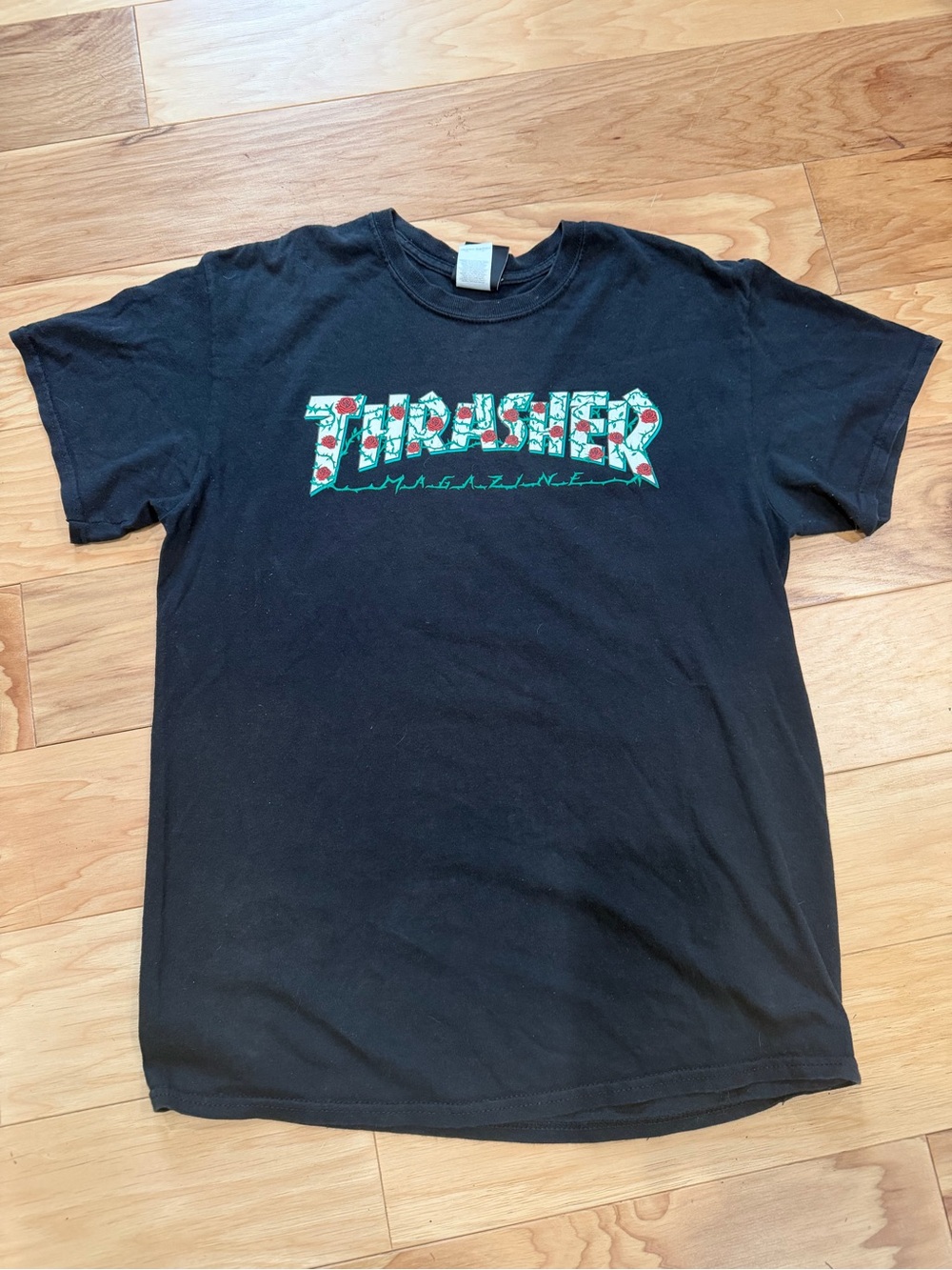 Thrasher Magazine Roses Logo T Shirt Men’s Medium Black Skate Graphic Tee